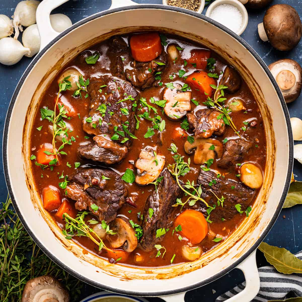 Beef Bourguignon with Mushrooms, Pancetta and Rich Beef Braising Liquor
