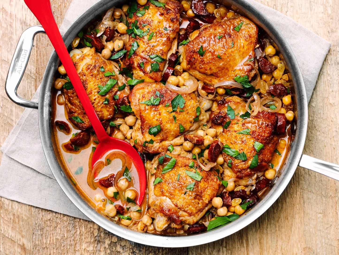 Braised Chicken Marylands with Chickpea, Chorizo and Tomato