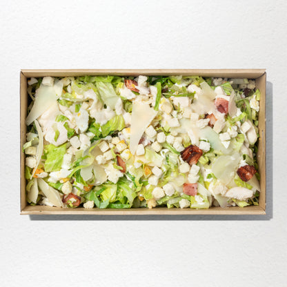 Roasted chicken, cos lettuce, parmesan, eggs, croutons, crispy bacon & caesar dressing. Classic Chicken Caesar Salad Platter
