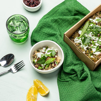 Order wholesale falafel and grains salad for cafes, caterers and offices. Bulk vegetarian salad with grains, herbs and tzatziki.