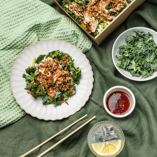 Miso Blackened Salmon Salad in wholesale salad tray