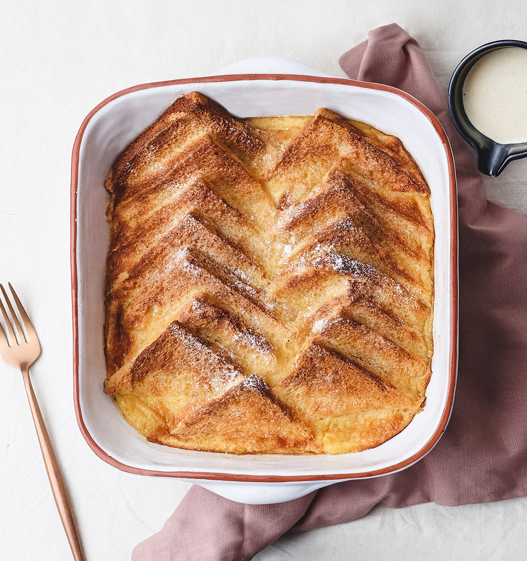 Croissant Bread and Butter Pudding with Milk Chocolate and Vanilla Bean Custard