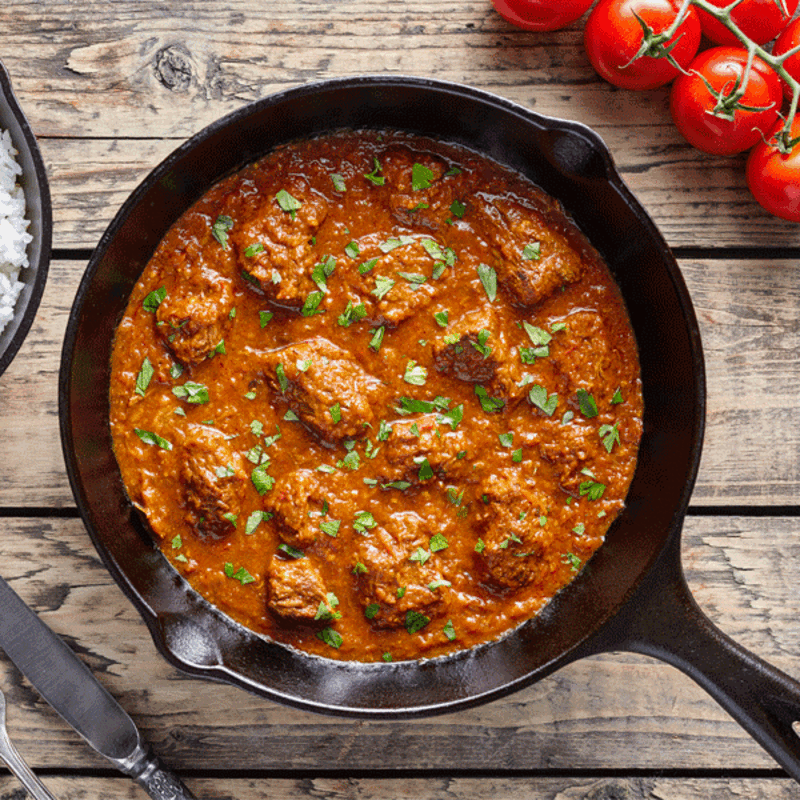 Slow Cooked Lamb Madras with Potato, Chilli and Tomato Gravy