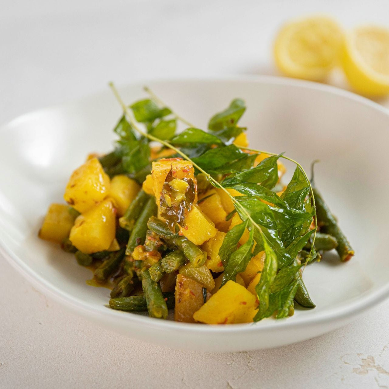 Potato Curry with Beans, Curry Leaves, Ginger and Garlic