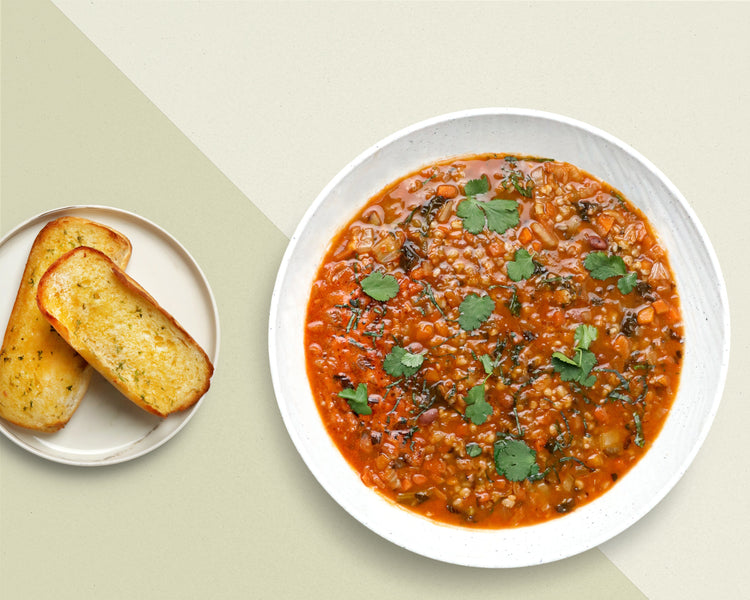 Beef Minestrone Soup with Macaroni & Roasted Root Vegetables 